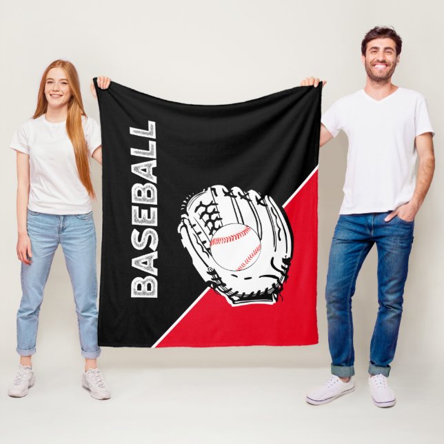 Couverture Polaire Gant de baseball noir et rouge (En situation)