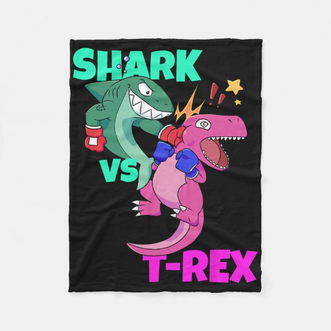 Couverture Polaire Gants de boxe requin vs dinosaure T Rex pour enfan (Devant)