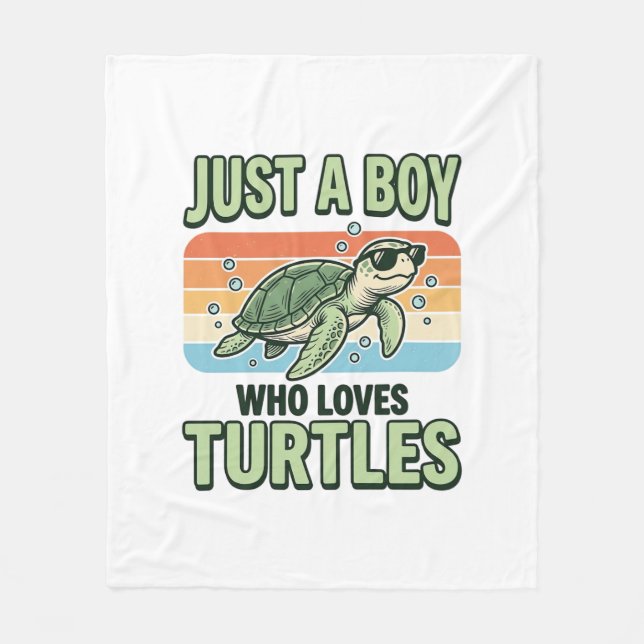 Couverture Polaire Garçon qui aime les tortues Design de gravure vint (Devant)