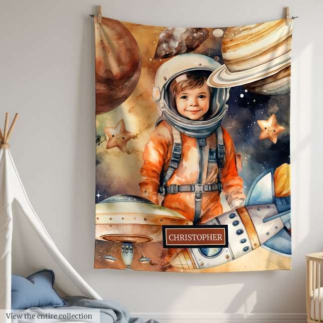 Couverture Polaire Garçons Astronaut Blanket Planètes spatiales perso (Boys Astronaut Blanket Personalized Space Planets Gift)