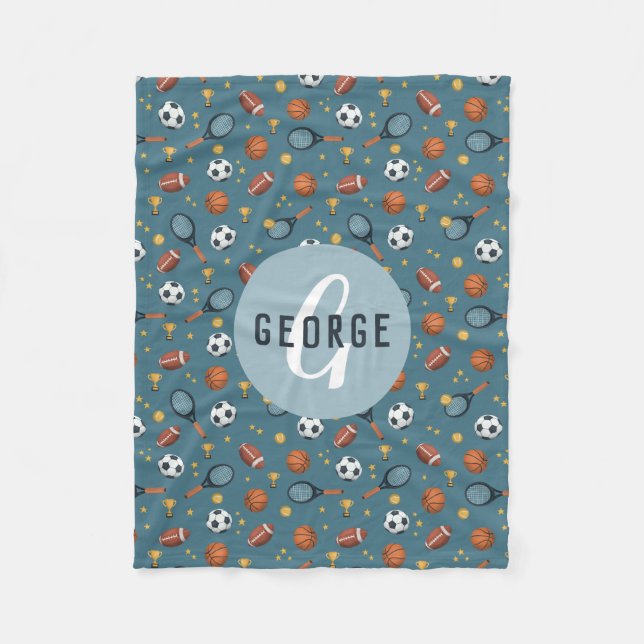 Couverture Polaire Garçons Bleu Bleu Basketball Sports Enfants (Devant)