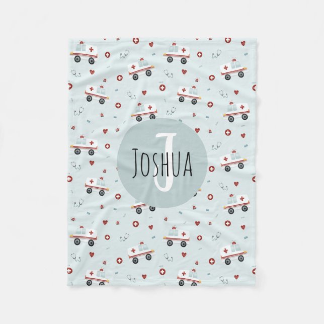 Couverture Polaire Garçons Bleu mignon Ambulance Motif Enfants (Devant)