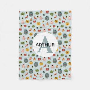 Couverture Polaire Garçons Bleu mignon Monstre Alien Monogramme Enfan