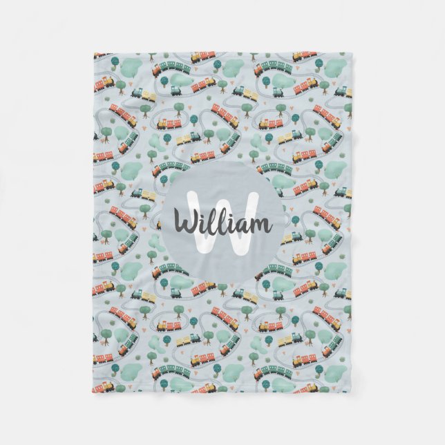 Couverture Polaire Garçons Bleu mignon Voyage Monogramme Motif Enfant (Devant)