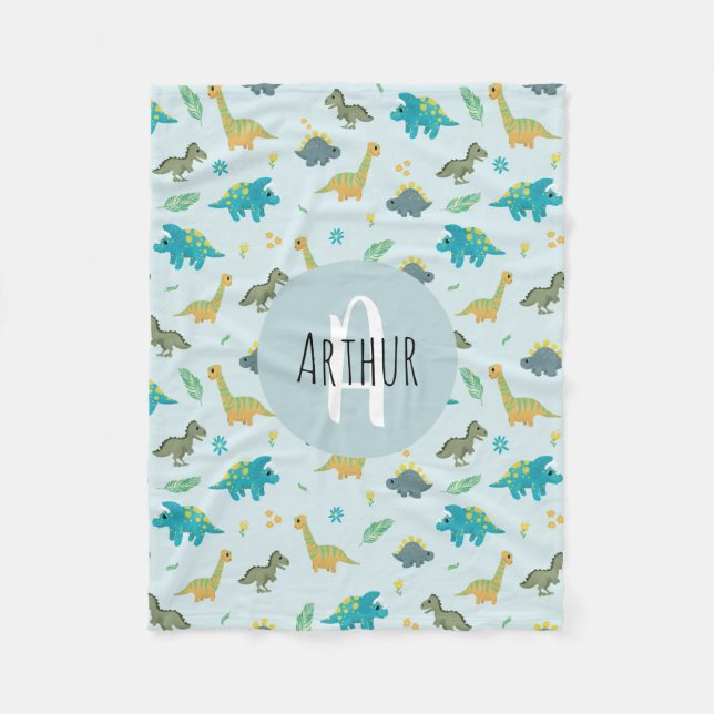 Couverture Polaire Garçons Bleu T-Rex Jungle Dinosaur Motif Enfants (Devant)