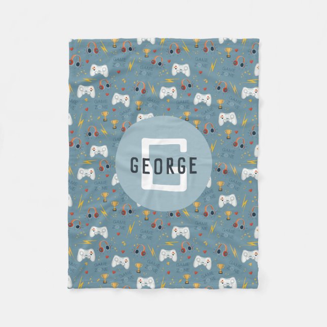 Couverture Polaire Garçons Blue Vidéo Jeu Enfants Cool Monogramme (Devant)