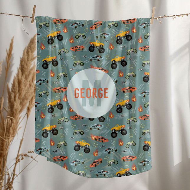 Couverture Polaire Garçons Cool Hot Racing Voiture Motif Monogram Enf (Créateur téléchargé)