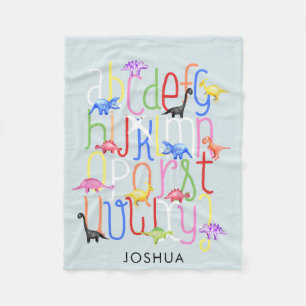Couverture Polaire Garçons Couleur Bleue Aquarelle Dinosaur Alphabet 