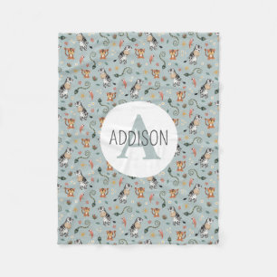 Couverture Polaire Garçons Cute Blue Jungle Monogram Enfants