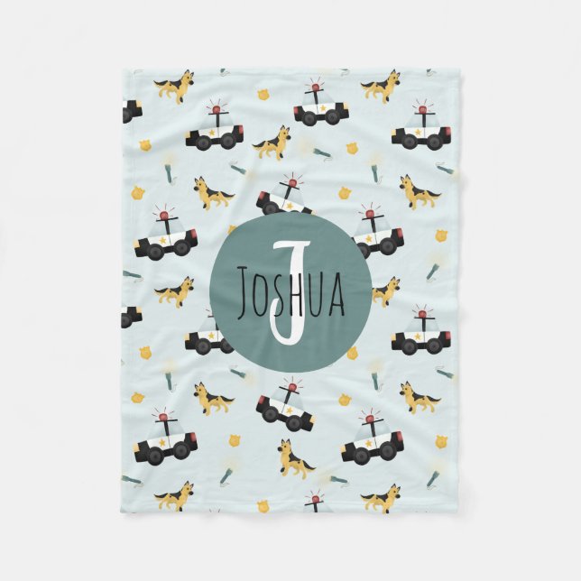 Couverture Polaire Garçons Cute Blue Police Motif voiture (Devant)