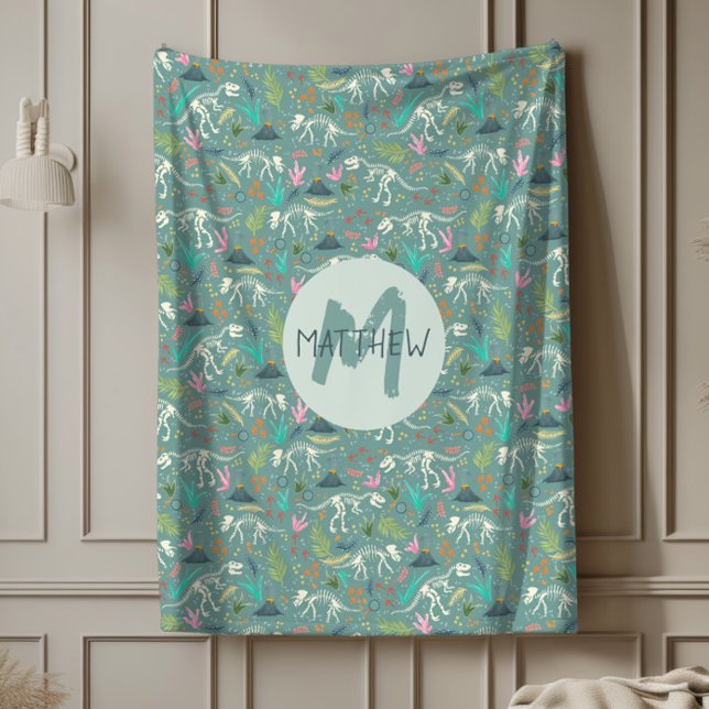 Couverture Polaire Garçons Cute Dinosaur Fossil Motif Monogram Enfant (Créateur téléchargé)