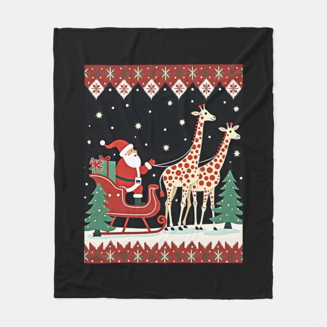 Couverture Polaire Garçons Filles Santa Claus équitation Giraffe Slei (Devant)