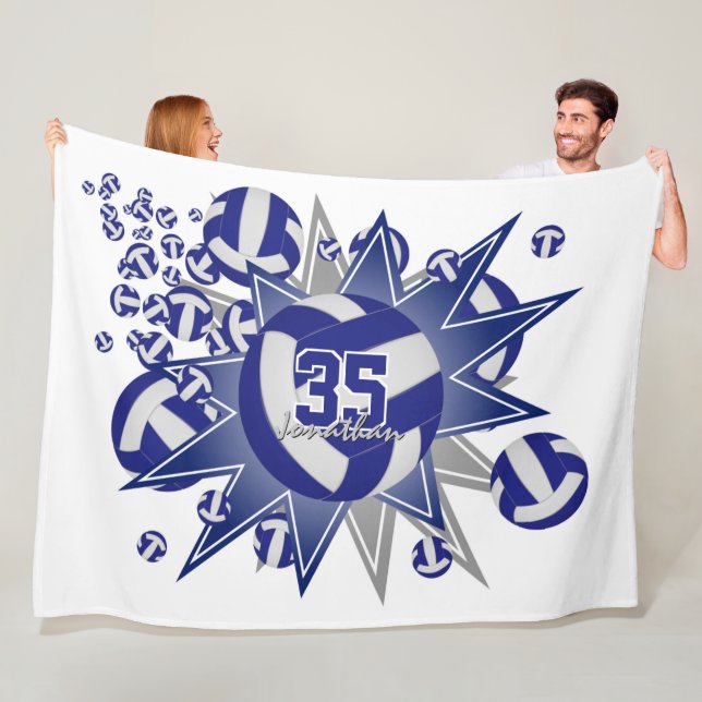 Couverture Polaire garçons filles sport bleu blanc volleyball souffle (En situation)