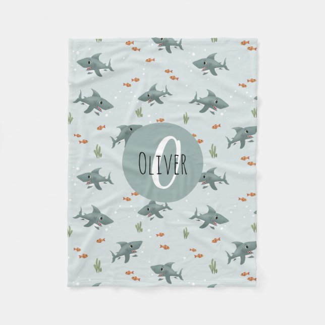 Couverture Polaire Garçons Joli Motif de requin bleu Monogram Enfants (Devant)