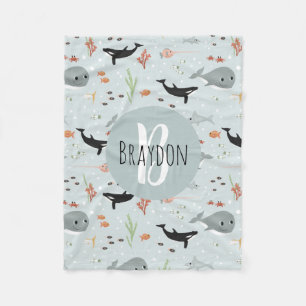 Couverture Polaire Garçons Moderne Ocean Whale Motif Monogram Enfants
