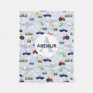 Couverture Polaire Garçons transport mignonne Motif automobile Monogr