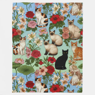 Couverture Polaire Garden Companions – Floral Cats in Bloom