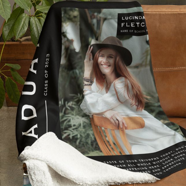 Couverture Polaire Garder photo et devis cadeau de graduation noir (Créateur téléchargé)