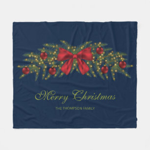 Couverture Polaire Garland De Noël Avec Bow Rouge Et Baubles