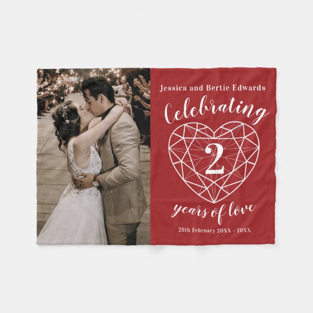 Couverture Polaire Garnet 2e anniversaire Mariage contour du coeur ro (Devant (Horizontal))