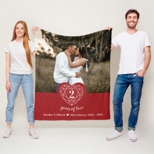 Couverture Polaire Garnet 2e anniversaire Mariage contour du coeur ro