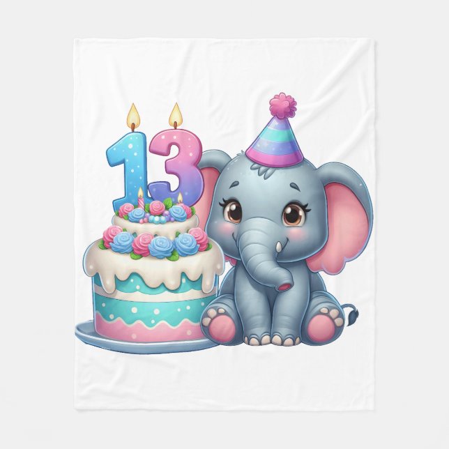 Couverture Polaire Gâteau d'éléphant pour 13e anniversaire (Devant)