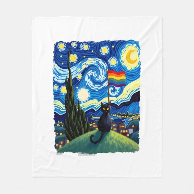 Couverture Polaire Gay Pride Cat Art Cat Starry Night Style LGBTQ Pri (Devant)