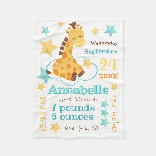 Couverture Polaire Genre Neutre Mignonne Giraffe Stars Bébé statistiq (Devant)