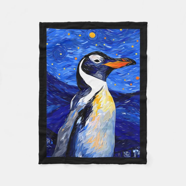 Couverture Polaire Gentoo Penguin Starry Night Painting Men Women Kid (Devant)