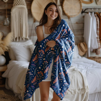 Couverture Polaire Géodes et étoiles de feuillage céleste bleu