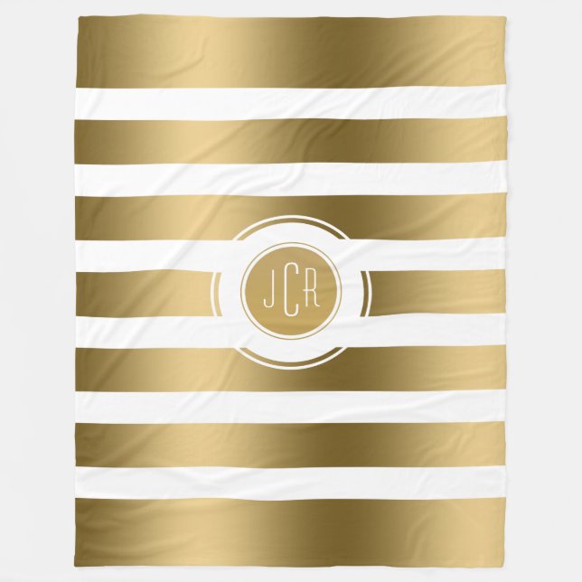 Couverture Polaire Geometric Gold & White Stripes Modern Design (Devant)