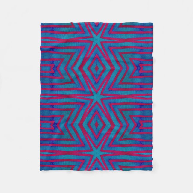 Couverture Polaire Géométrie rouge étoile et bleu (Devant)