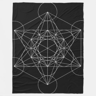 Couverture Polaire Géométrie sacrée : Cube de Métatron noir et blanc