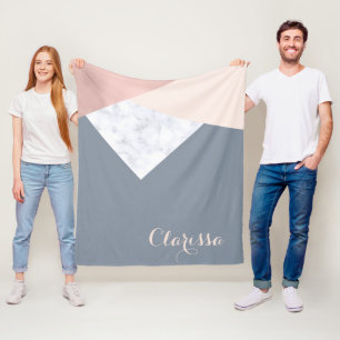 Couverture Polaire géométrique beige gris d'or rose élégant de marbre