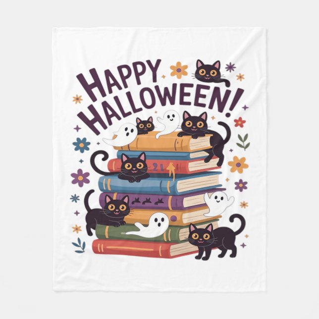 Couverture Polaire Ghost Cat Lecture Livres Lover Cadeaux Halloween S (Devant)