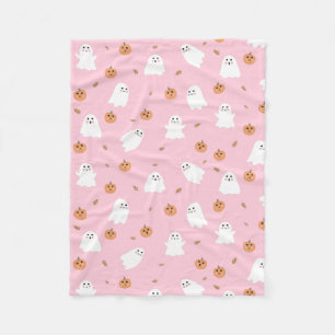 Couverture Polaire Ghost mignon et Citrouille Motif d'Halloween rose