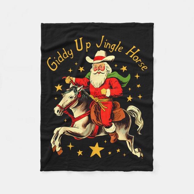 Couverture Polaire Giddy Up Jingle Horse Funny Retro Santa Cowboy Chr (Devant)