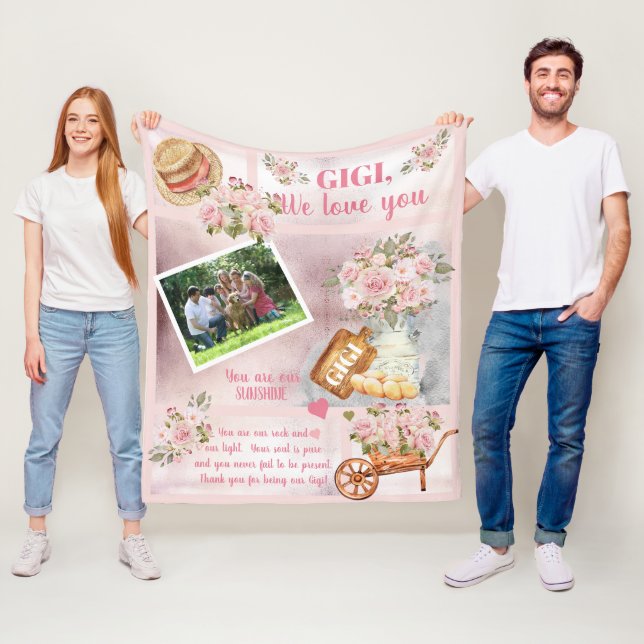 Couverture Polaire Gigi We Love You Photo Rose Floral | Texte du scri (En situation)