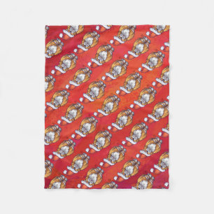 Couverture Polaire Ginger Chat Noël Sur Rouge