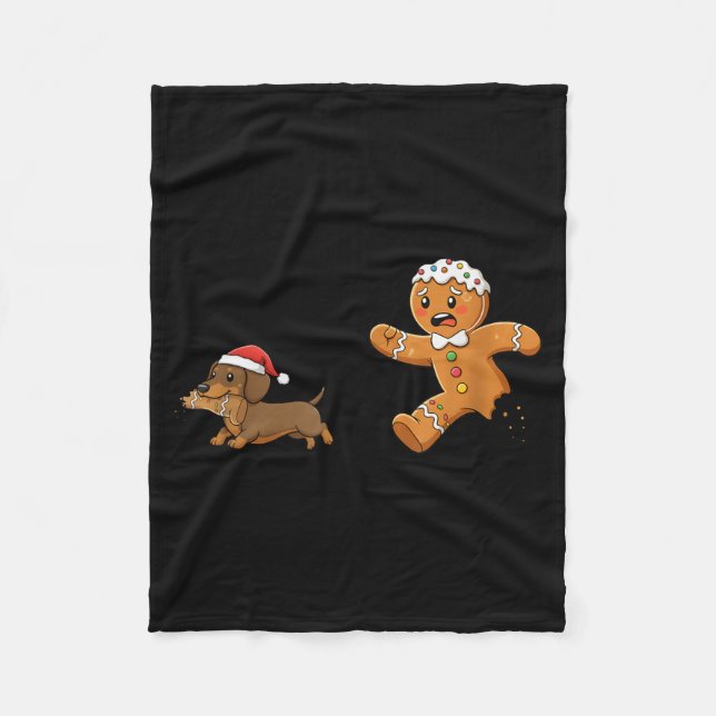 Couverture Polaire Gingerbread Cookie Chasing Dachshund Christmas Dog (Devant)