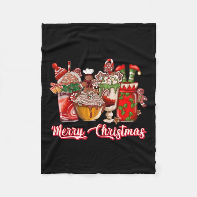 Couverture Polaire Gingerbread Cookie Christmas Coffee Cups Latte Dri (Devant)