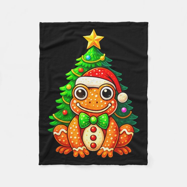 Couverture Polaire Gingerbread Frog Wearing Santa Hat Christmas Tree  (Devant)