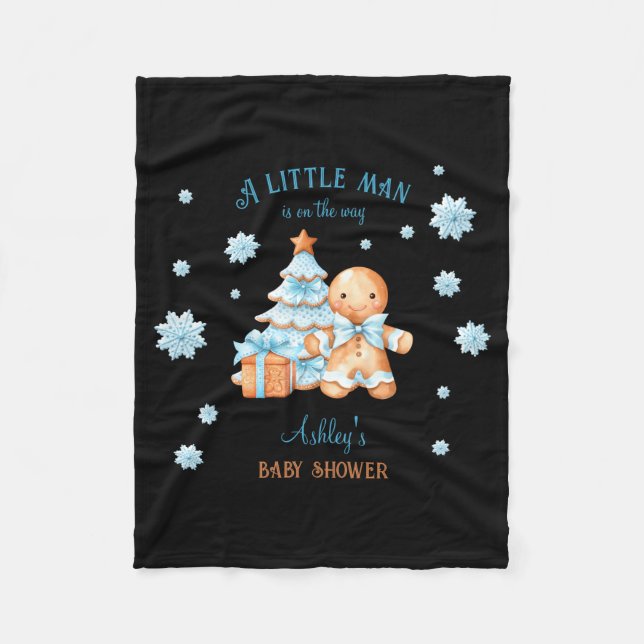 Couverture Polaire Gingerbread Man Boy Blue Christmas Baby Shower  (Devant)