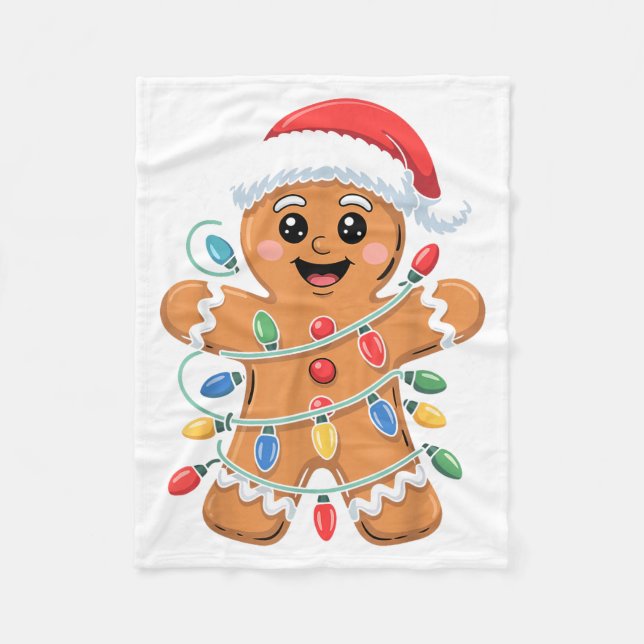 Couverture Polaire Gingerbread Man Tangled Christmas Lights  (Devant)