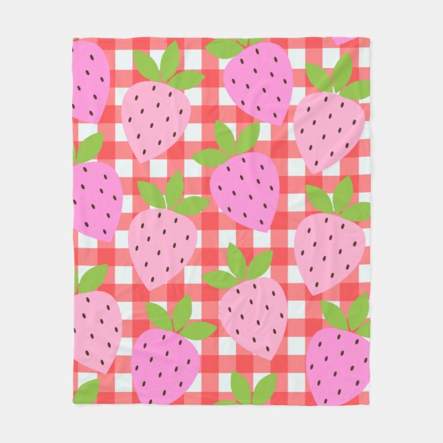 Couverture Polaire Gingham Rouge Fraise Rose Chambre de Filles Mignon (Devant)
