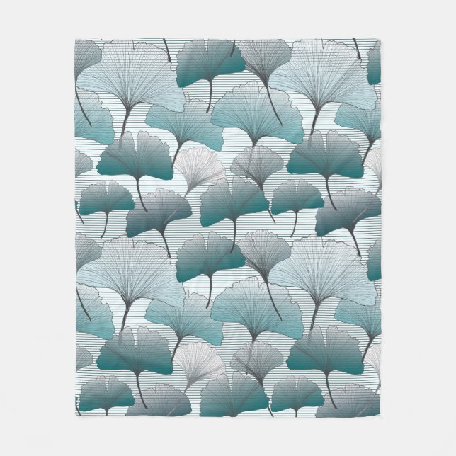 Couverture Polaire Gingko biloba bleu motif sans soudure.  (Devant)