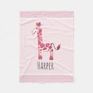 Couverture Polaire Girafe et nom de la petite fille Safari rose