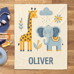 Couverture Polaire Girafe mignonne et éléphant, amis de safari