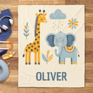 Couverture Polaire Girafe mignonne et éléphant, amis de safari