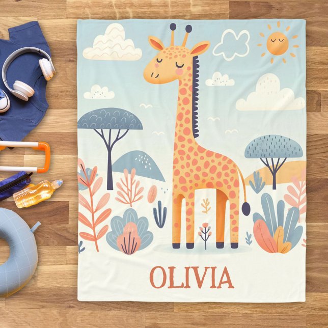 Couverture Polaire Girafe mignonne fantaisiste dans la savane (Créateur téléchargé)